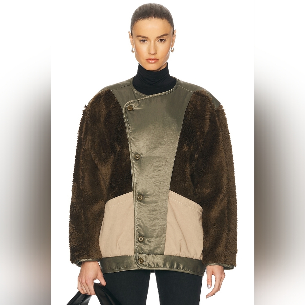 R13 Cocoon Liner Faux Fur Detail Jacket Coat Khaki Olive Size M Org $1,295